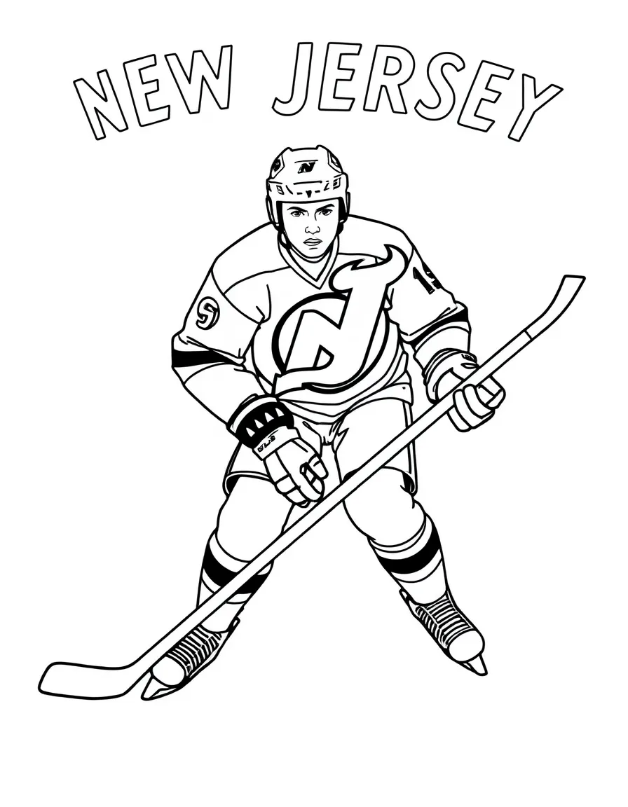 (New Jersey) The New Jersey Devils hockey player with stick