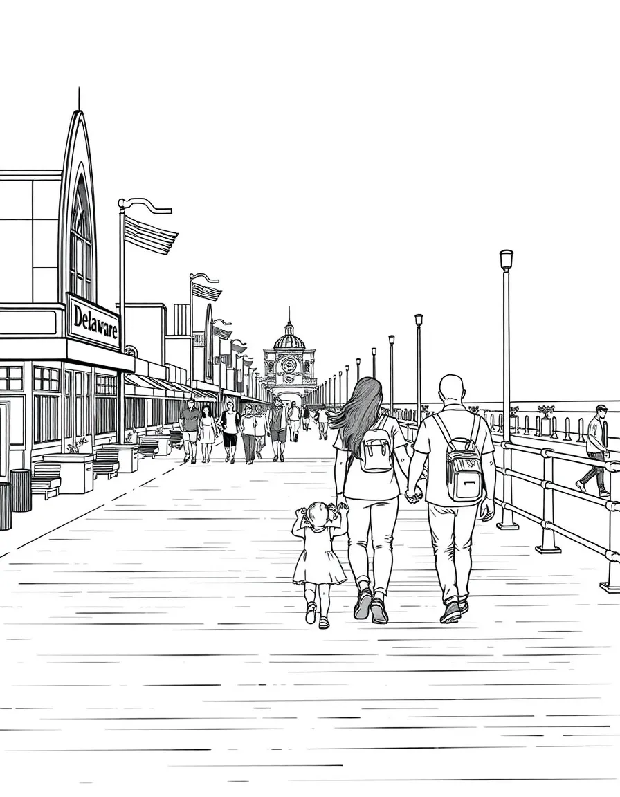(Delaware) A family walking the boardwalk in Rehoboth