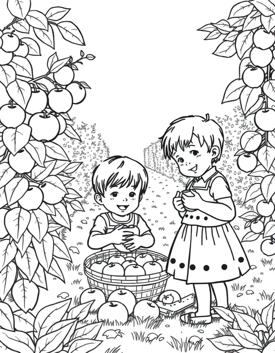 (Delaware) Kids picking apples in a Delaware orchard