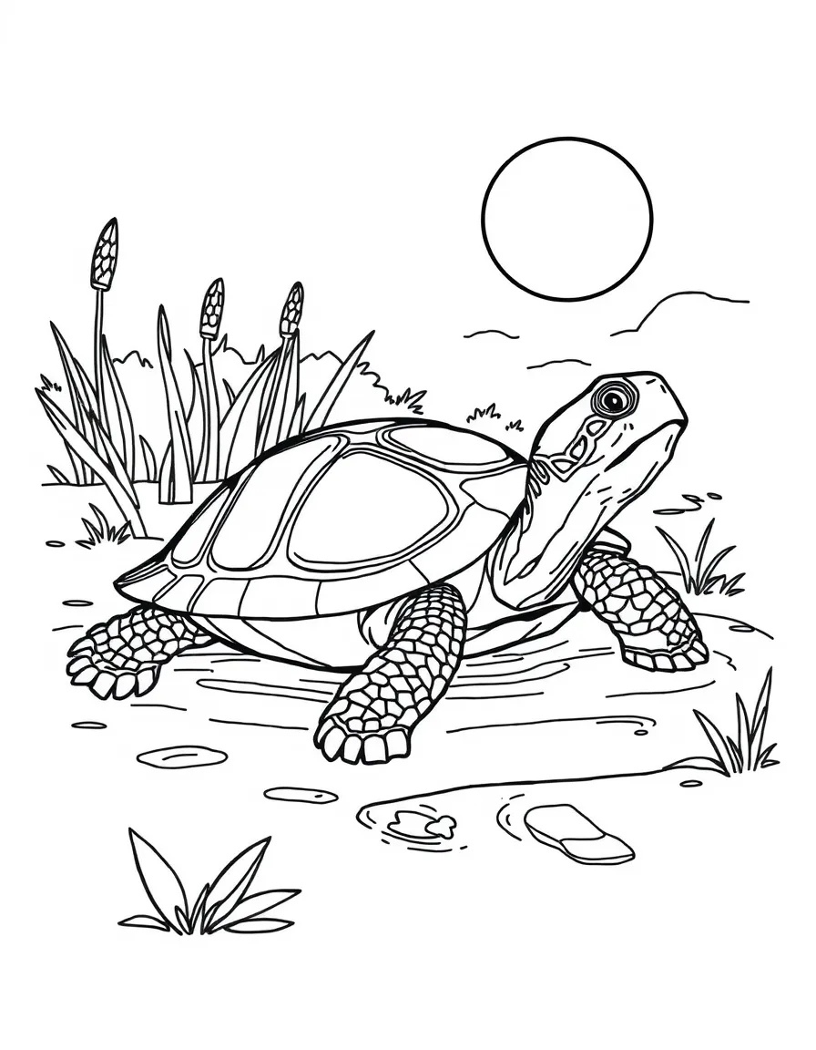 (Delaware) A turtle sunbathing near a pond in Delaware