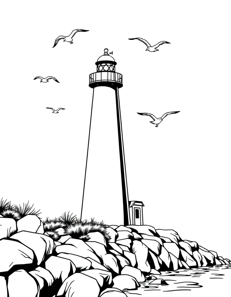 (Delaware) A lighthouse with seagulls flying above