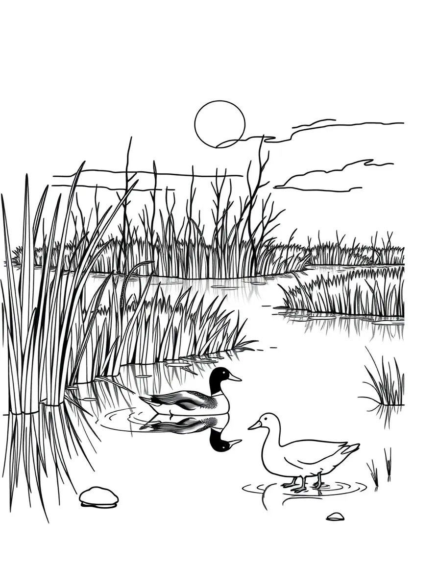 (Delaware) A marsh with ducks in the early morning