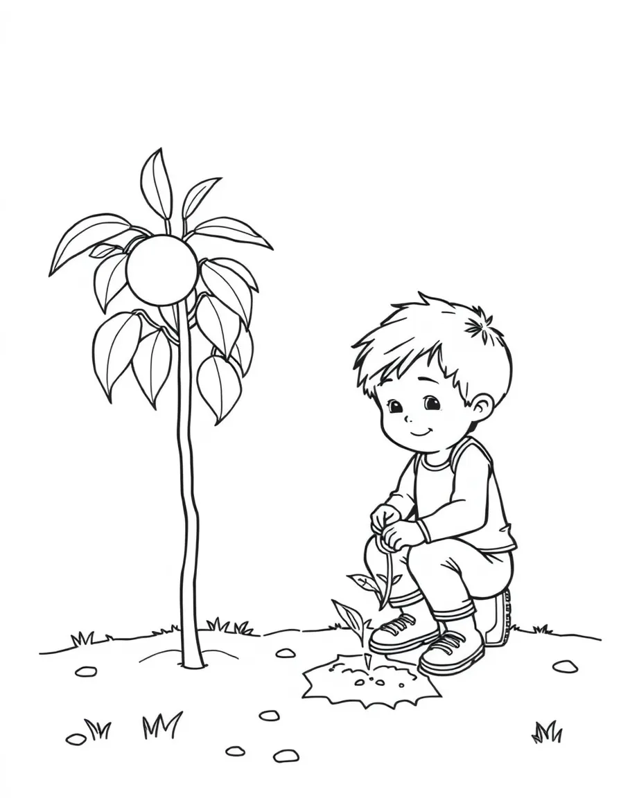 (Delaware) A child planting a peach tree