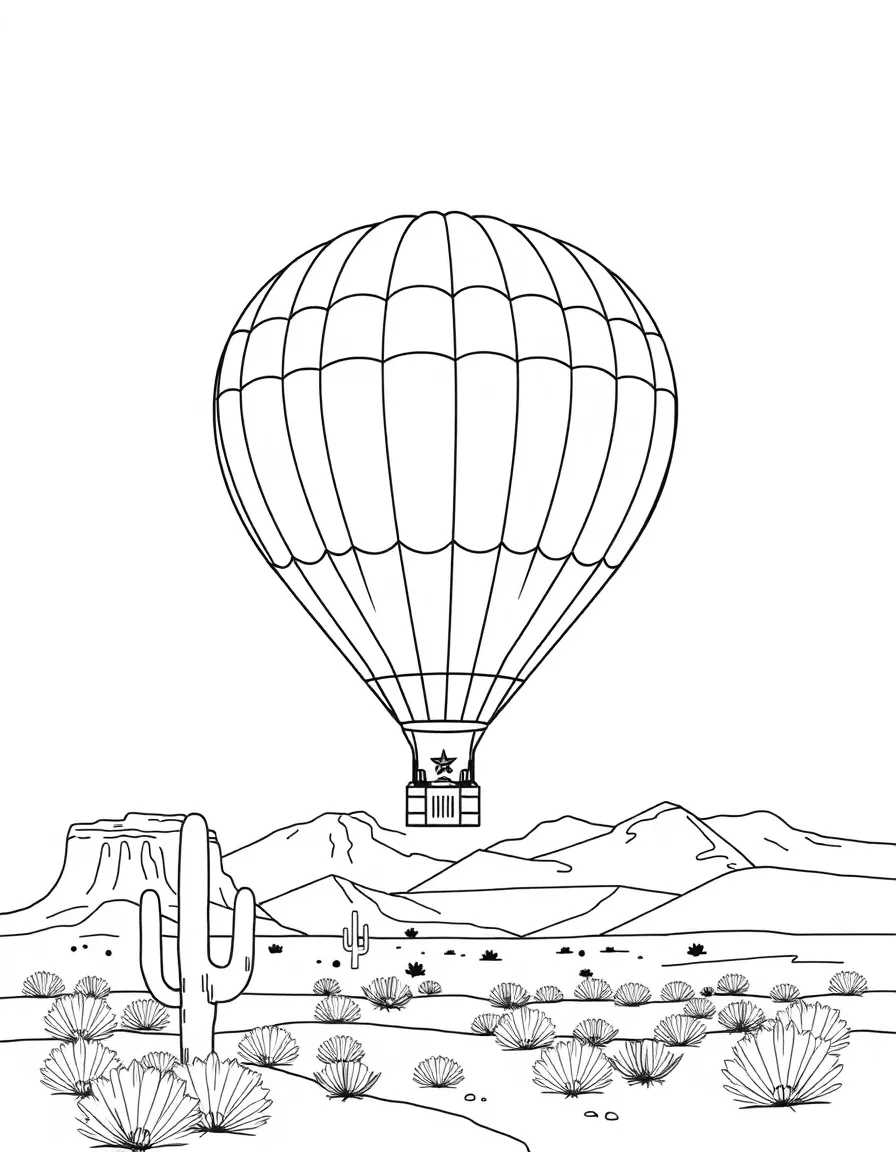 (Arizona) A hot air balloon flying over the desert