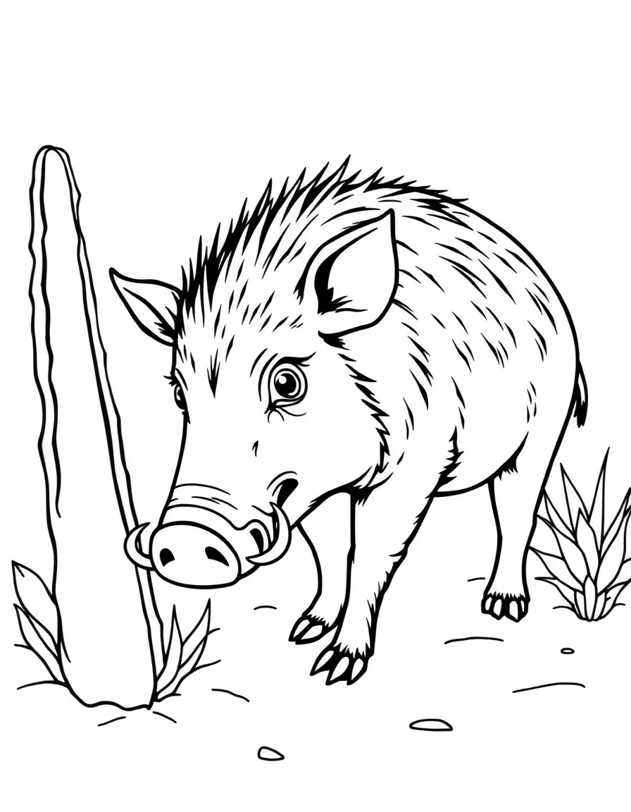 (Arizona) A javelina (wild pig) sniffing near a cactus