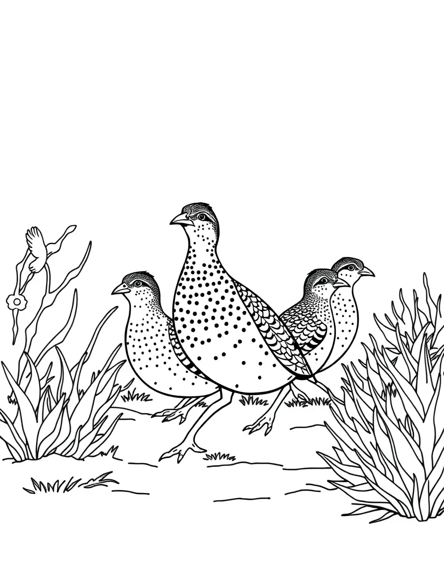 (Arizona) A quail family walking through bushes