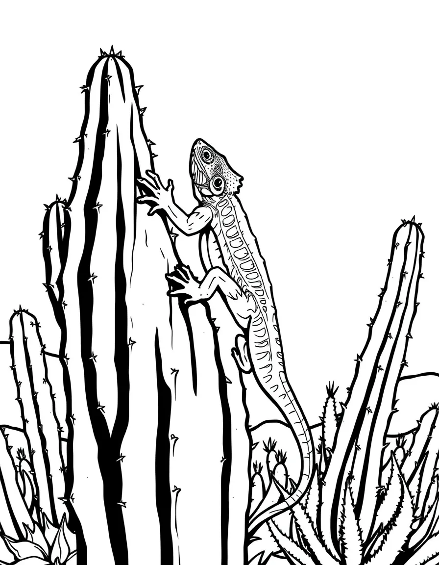 (Arizona) A lizard climbing up a cactus