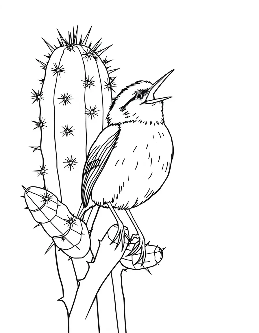 (Arizona) A cactus wren singing on a branch