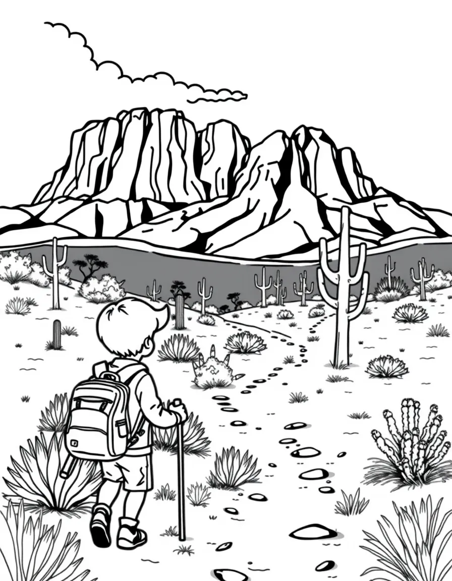 (Arizona) A kid hiking on a desert trail