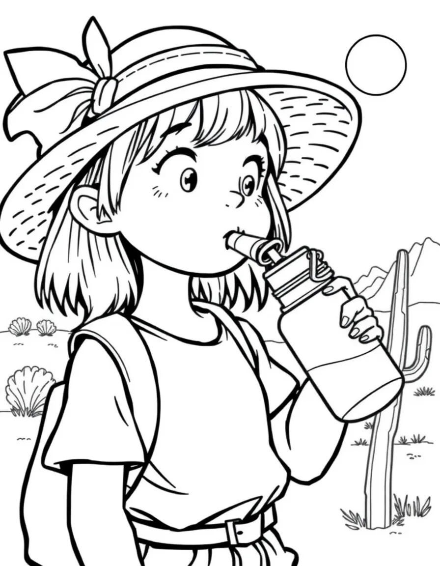 (Arizona) A girl drinking water from a canteen in the heat