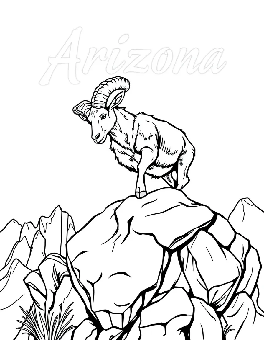 (Arizona) A bighorn sheep climbing rocks