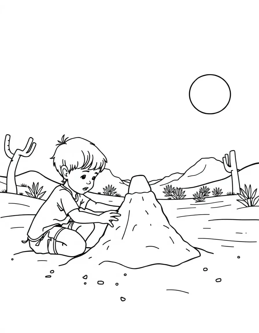 (Arizona) A kid building a sandcastle in the Arizona sun