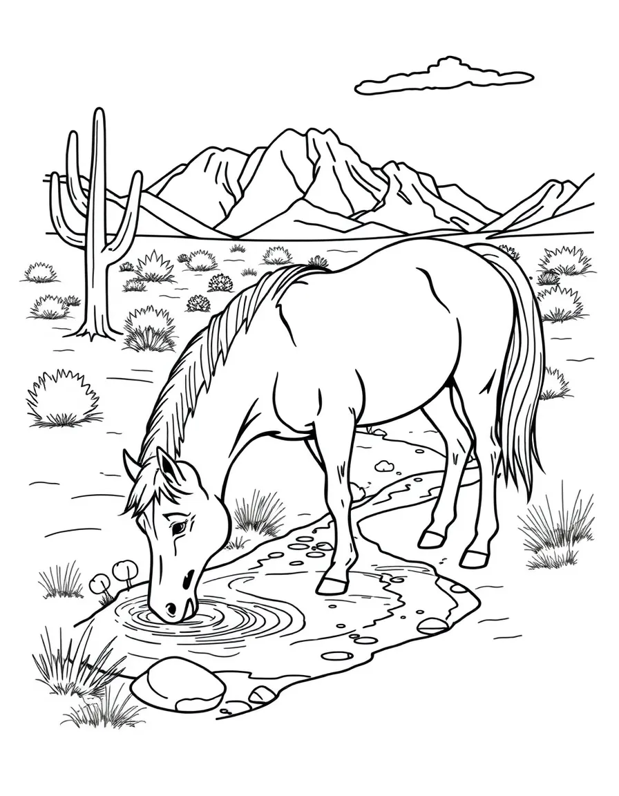 (Arizona) A horse drinking from a desert stream