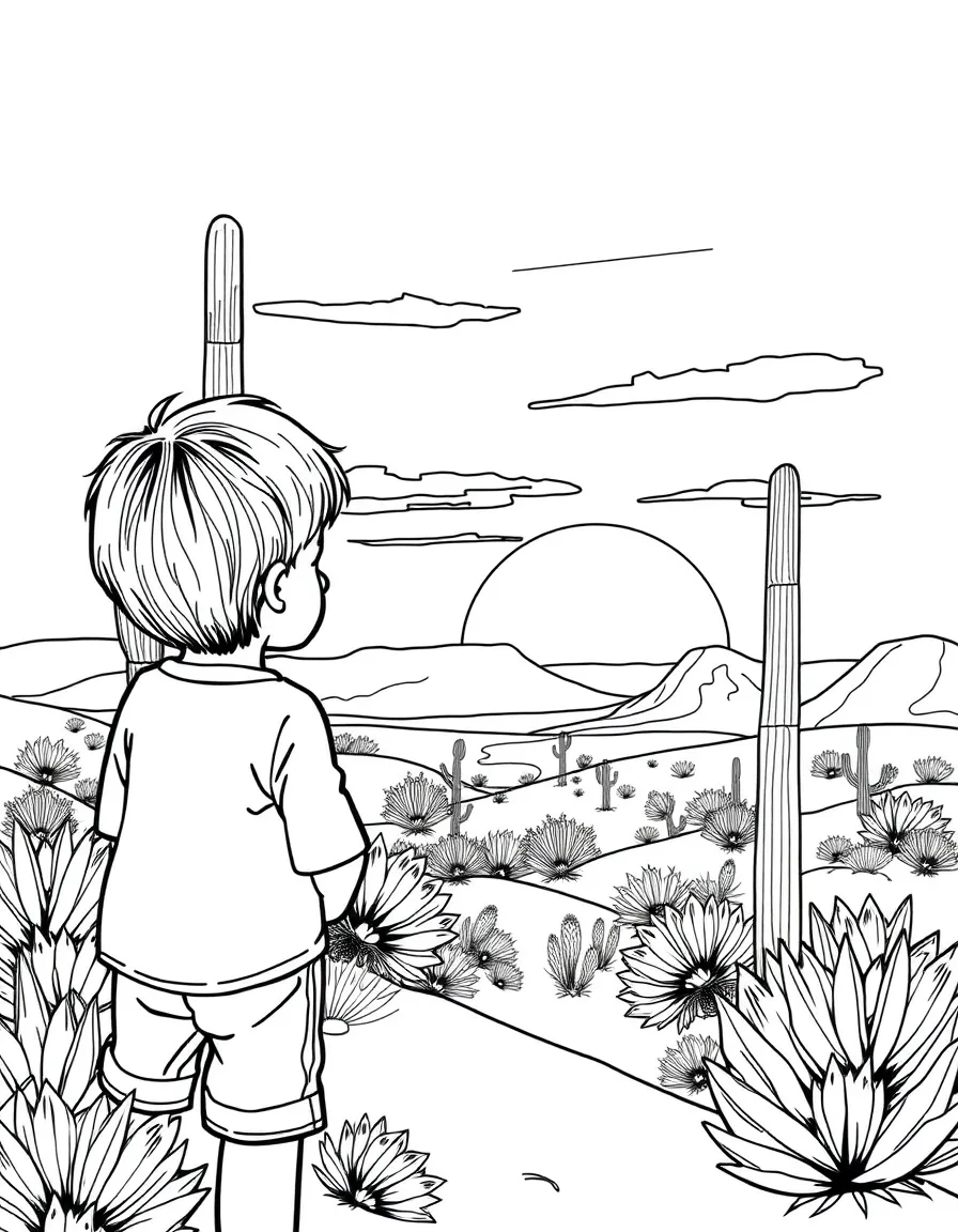 (Arizona) A child watching a desert sunrise