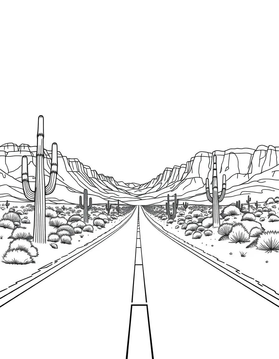 (Arizona) A desert road stretching into the distance