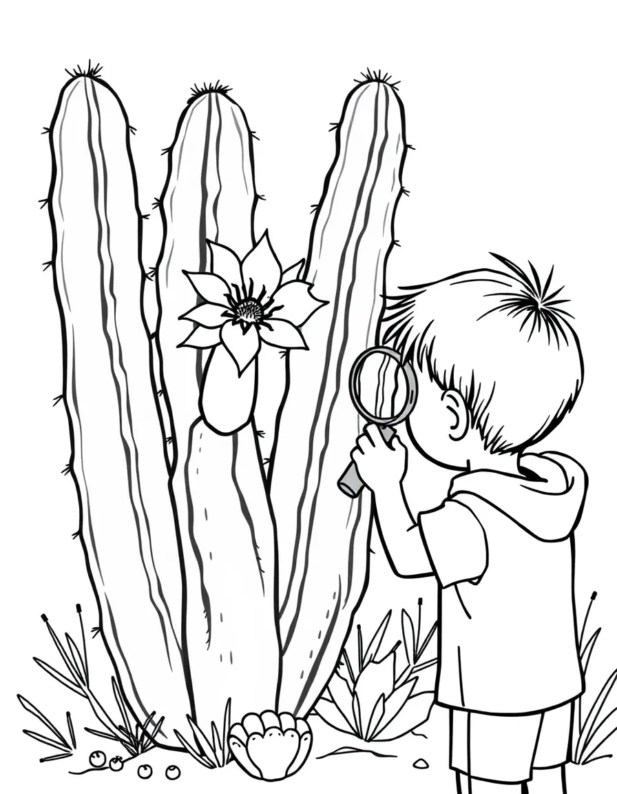 (Arizona) A kid spotting a cactus bloom with a magnifier