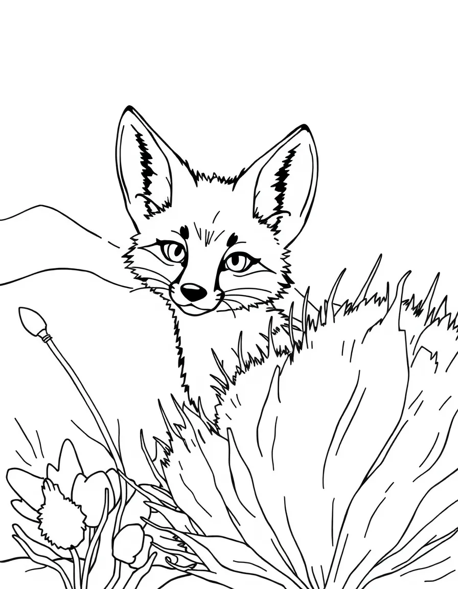 (Arizona) A desert fox peeking from behind a bush