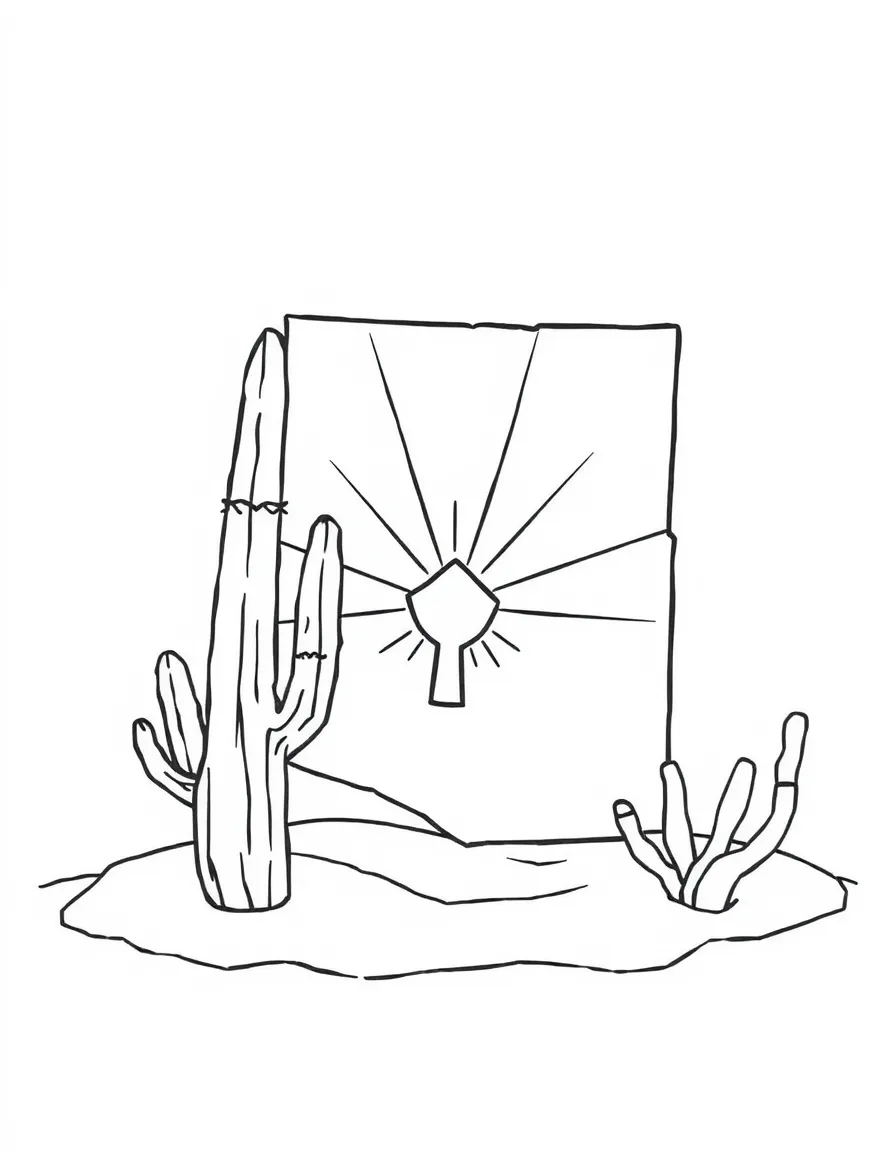 (Arizona) A child drawing Arizona symbols in the sand