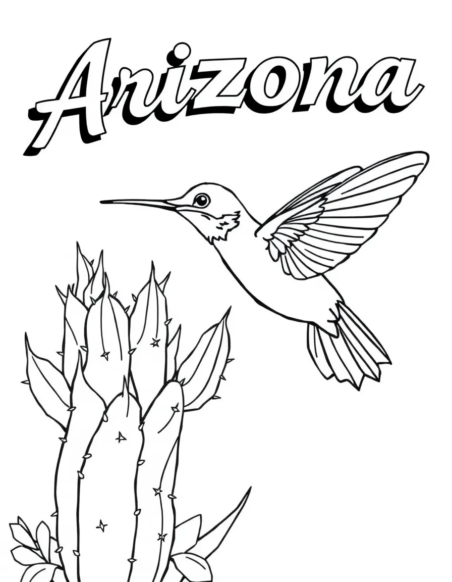 (Arizona) A hummingbird and cactus postcard design
