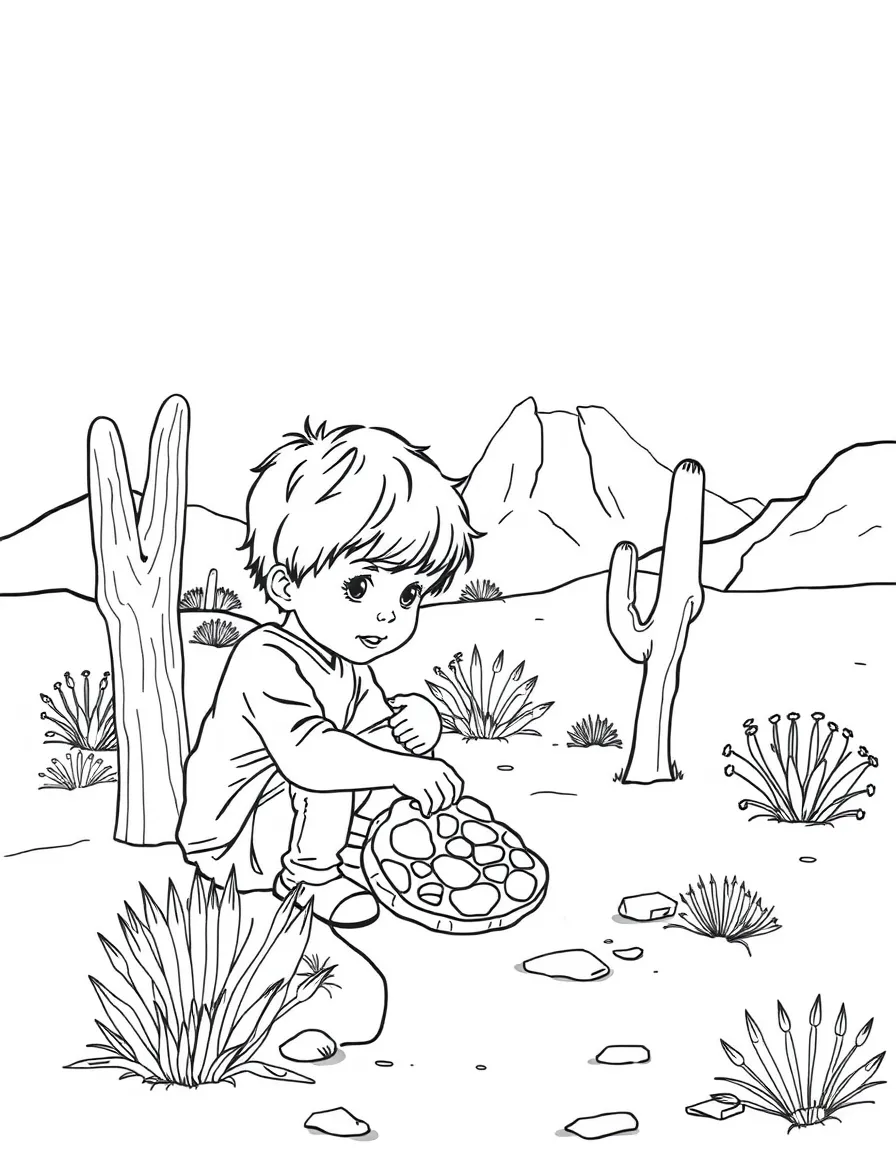 (Arizona) A child finding a fossil in the desert