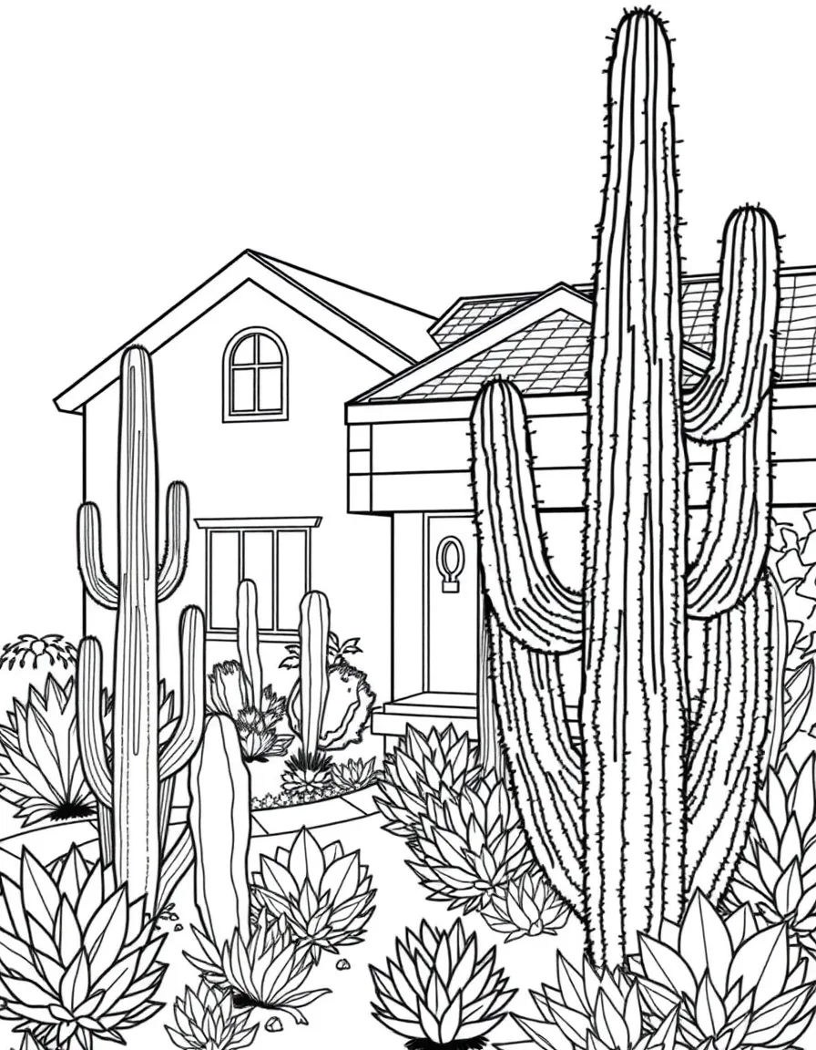 (Arizona) A cactus garden in front of a house