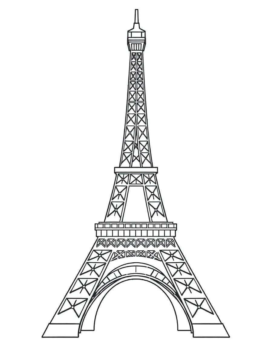 (France) Simple outline of the Eiffel Tower with clear geometric sections
