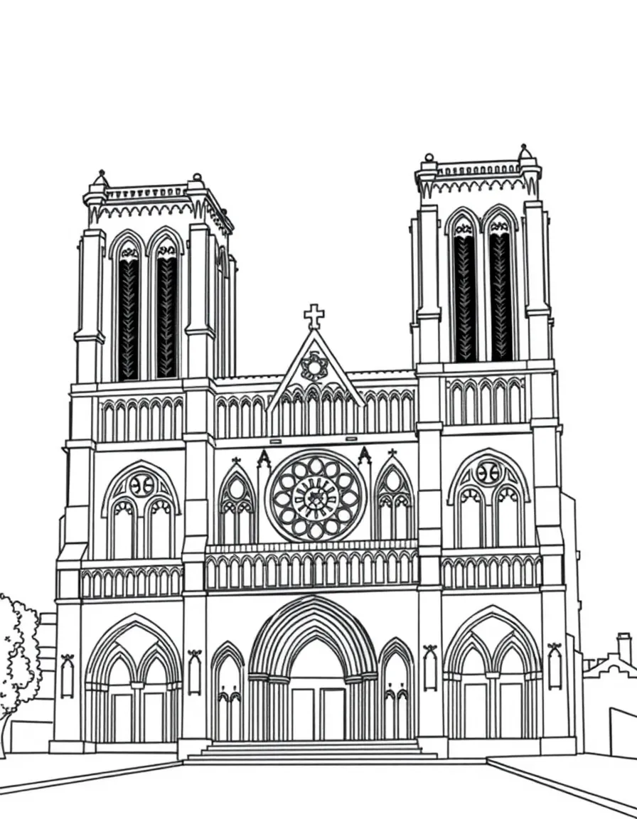 (France) Notre-Dame Cathedral with basic gothic arches and twin towers