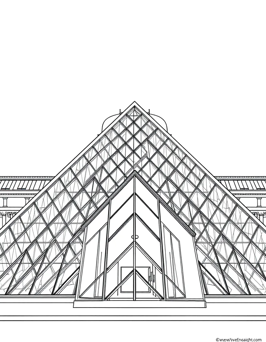(France) Louvre Museum pyramid entrance with triangular glass panels