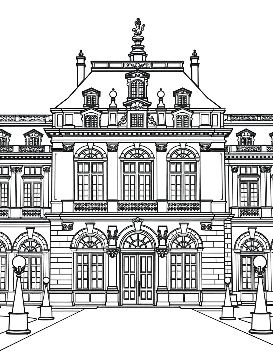 (France) Palace of Versailles front facade with symmetrical windows