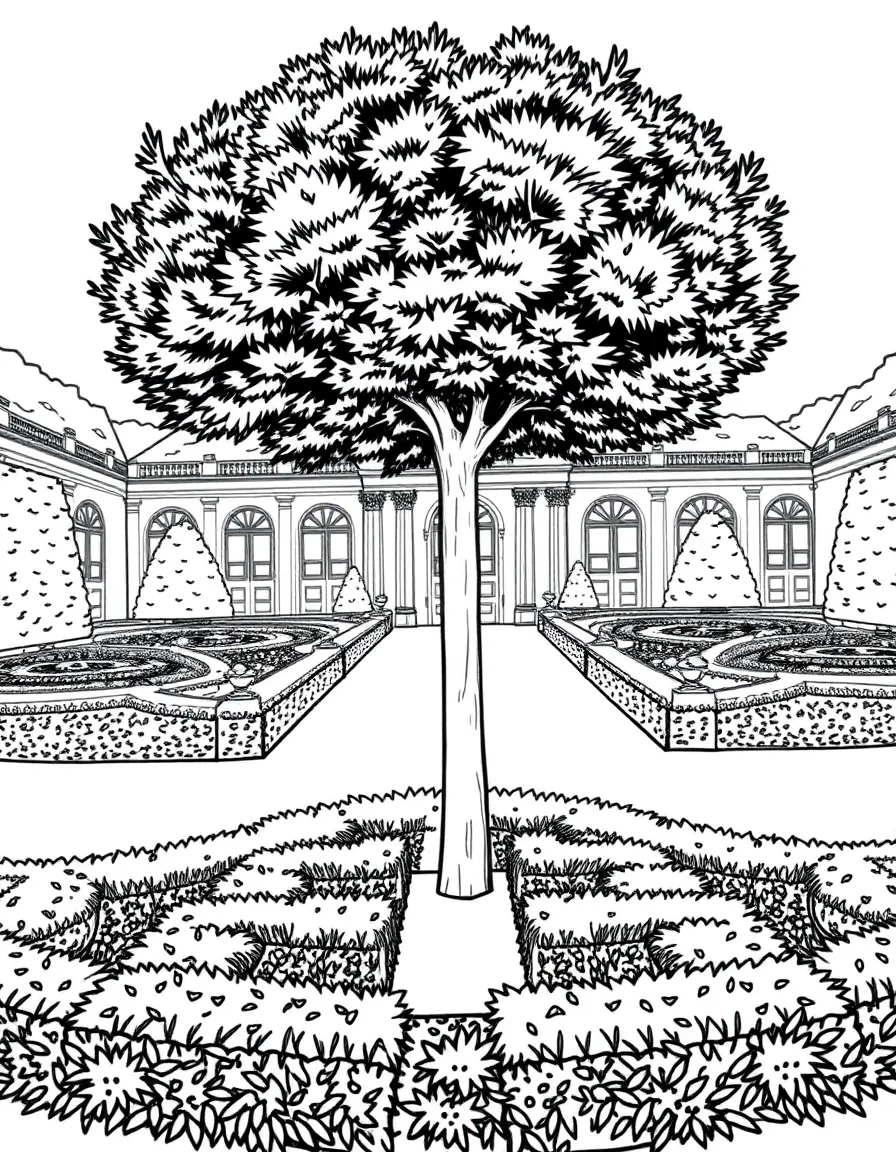 (France) Versailles gardens with geometric hedge patterns