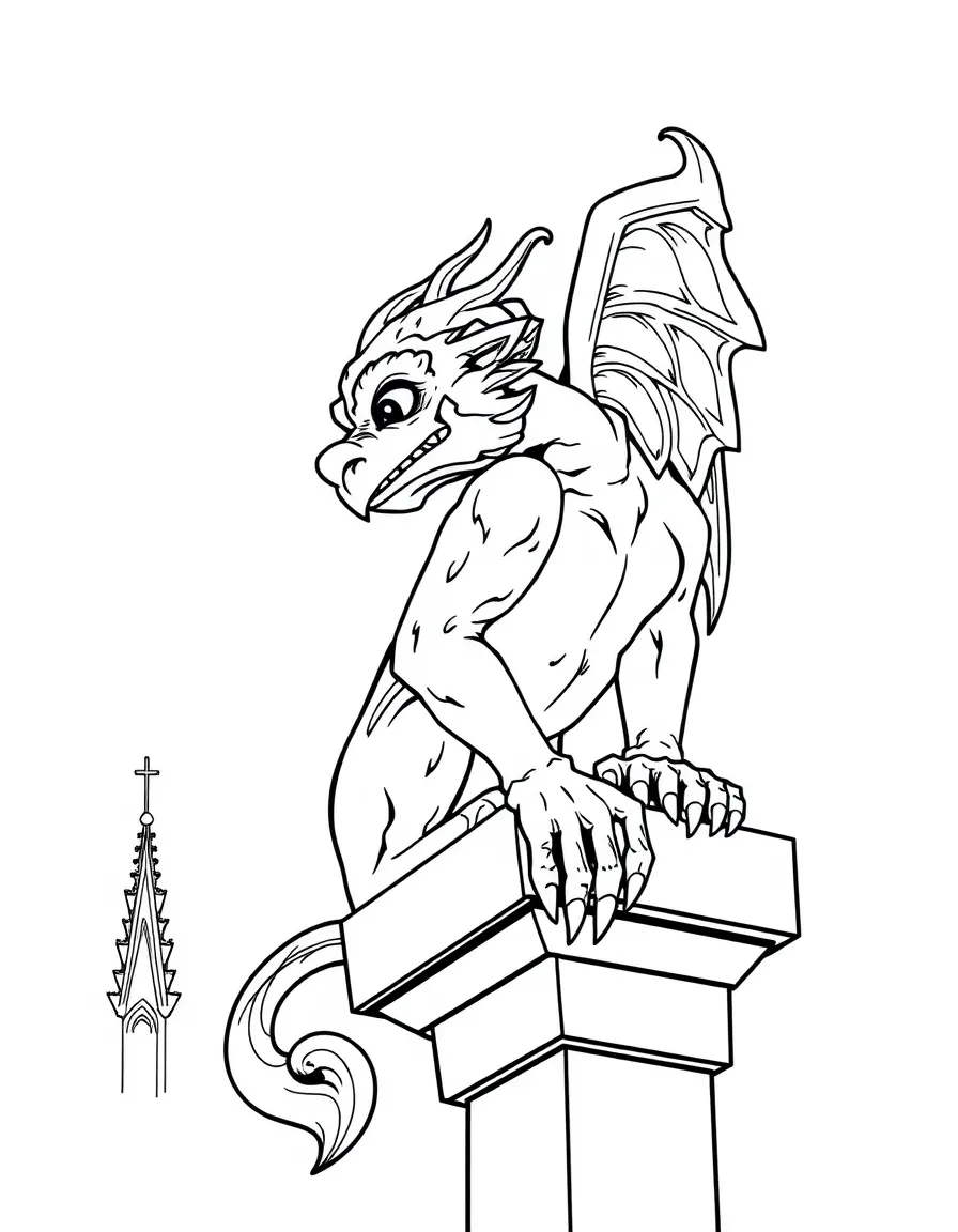 (France) Gargoyle from Notre-Dame Cathedral perched on ledge
