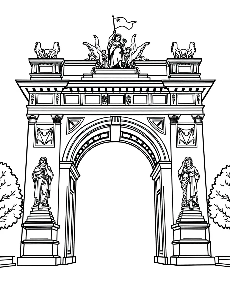 (France) Triumphal arch with victory sculptures outline
