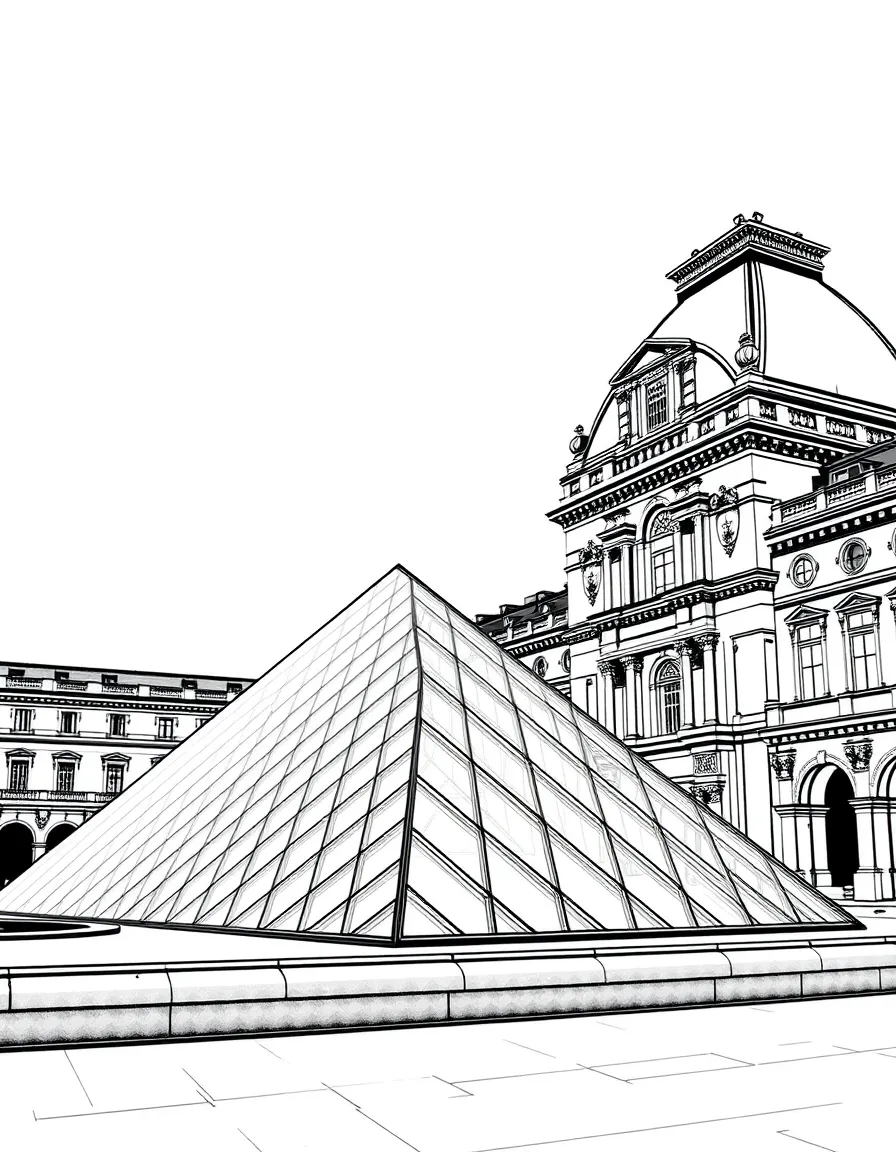 (France) Glass pyramid reflecting the classical Louvre facade