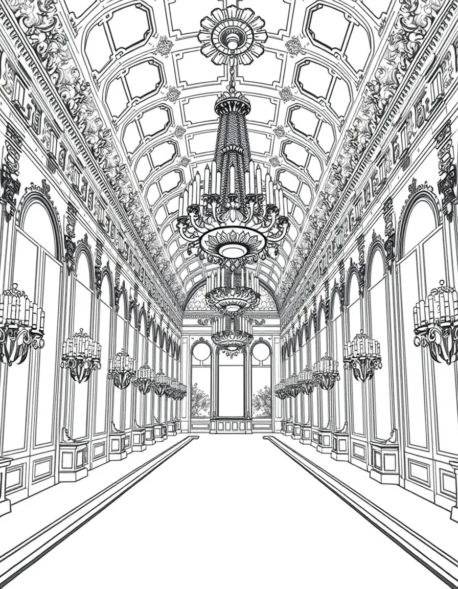 (France) Hall of Mirrors at Versailles with chandeliers
