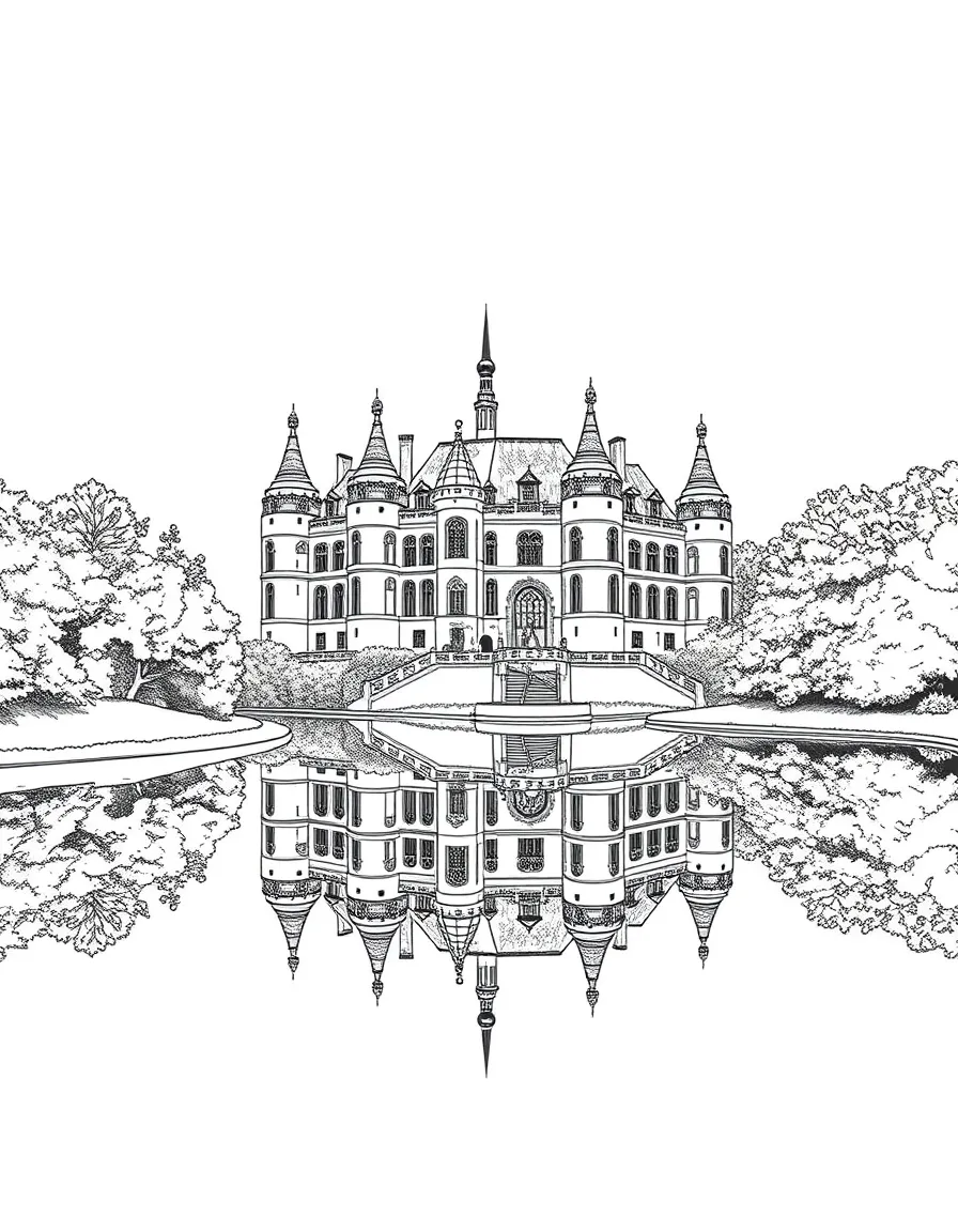 (France) Château de Chantilly reflected in its moat