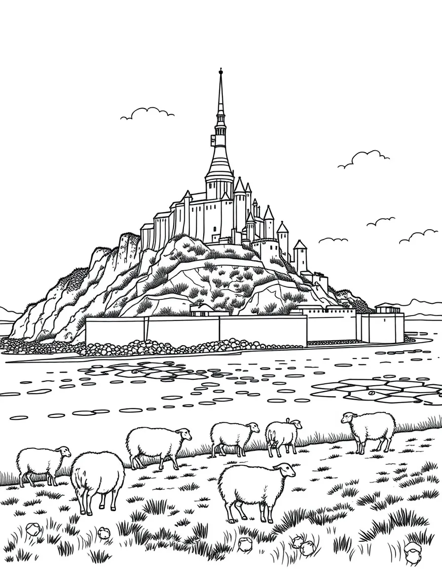 (France) Mont-Saint-Michel bay with sheep grazing