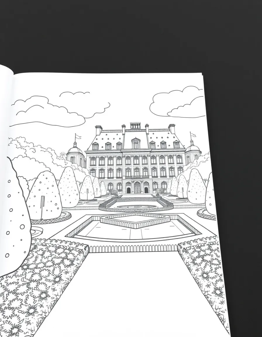 (France) Palais Royal gardens with geometric landscaping