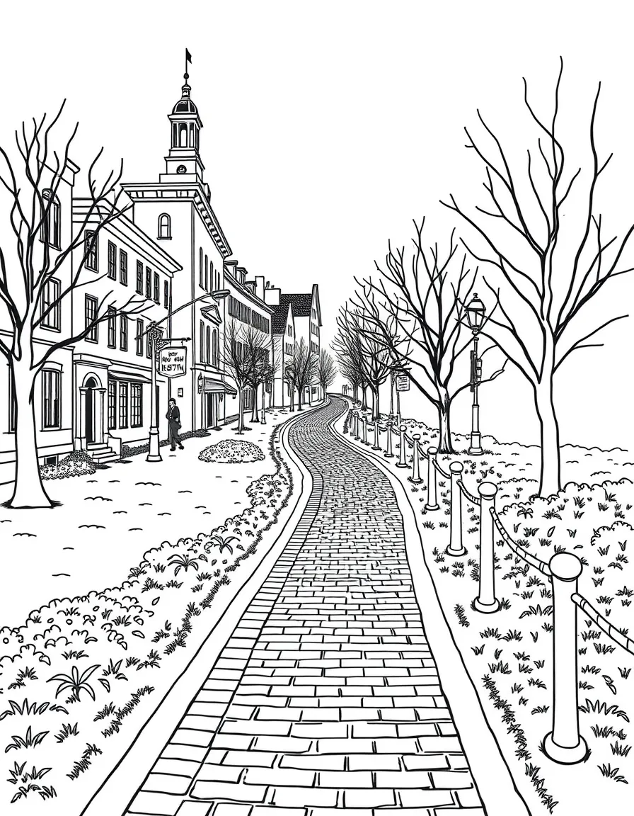 (Massachusetts) The Freedom Trail red brick path winding through Boston