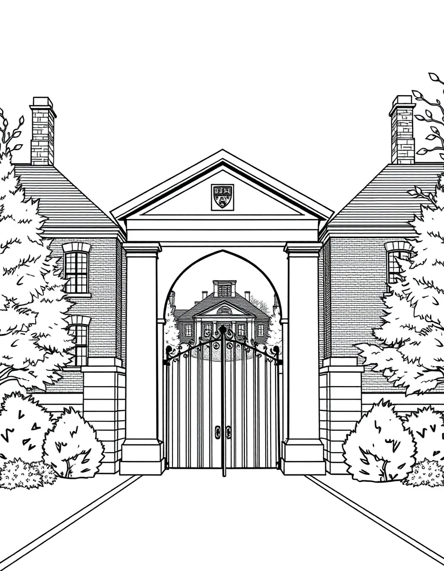 (Massachusetts) Harvard University's iconic brick buildings and gate