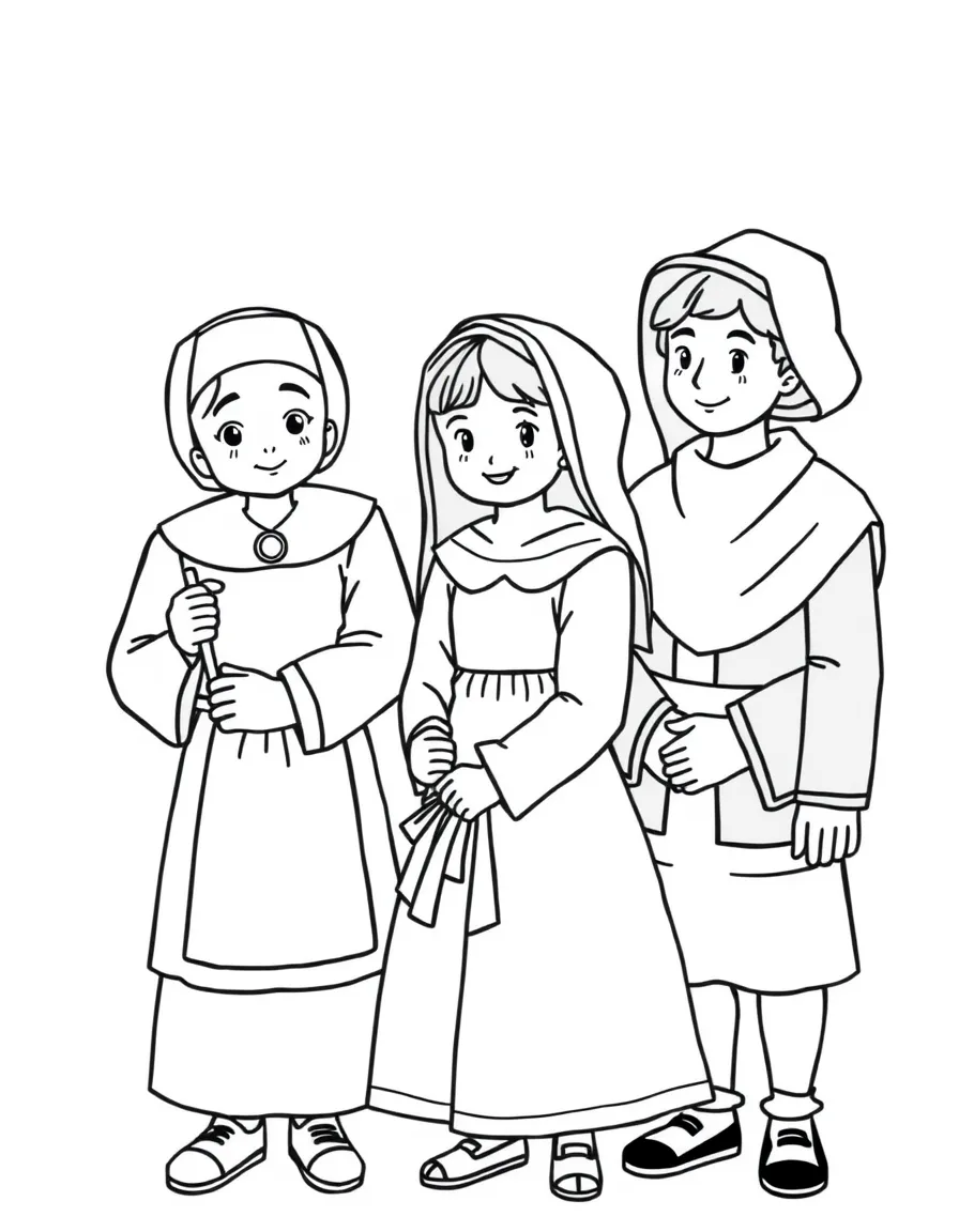(Massachusetts) Pilgrim family in traditional clothing
