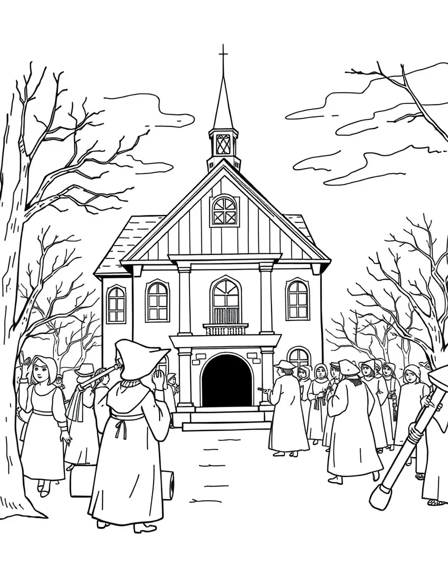 (Massachusetts) Salem witch trial courthouse scene