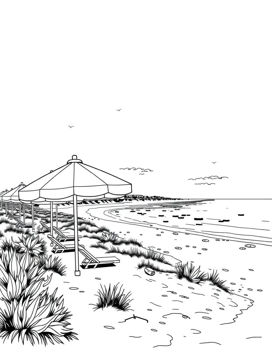 (Massachusetts) Martha's Vineyard beach scene with umbrellas