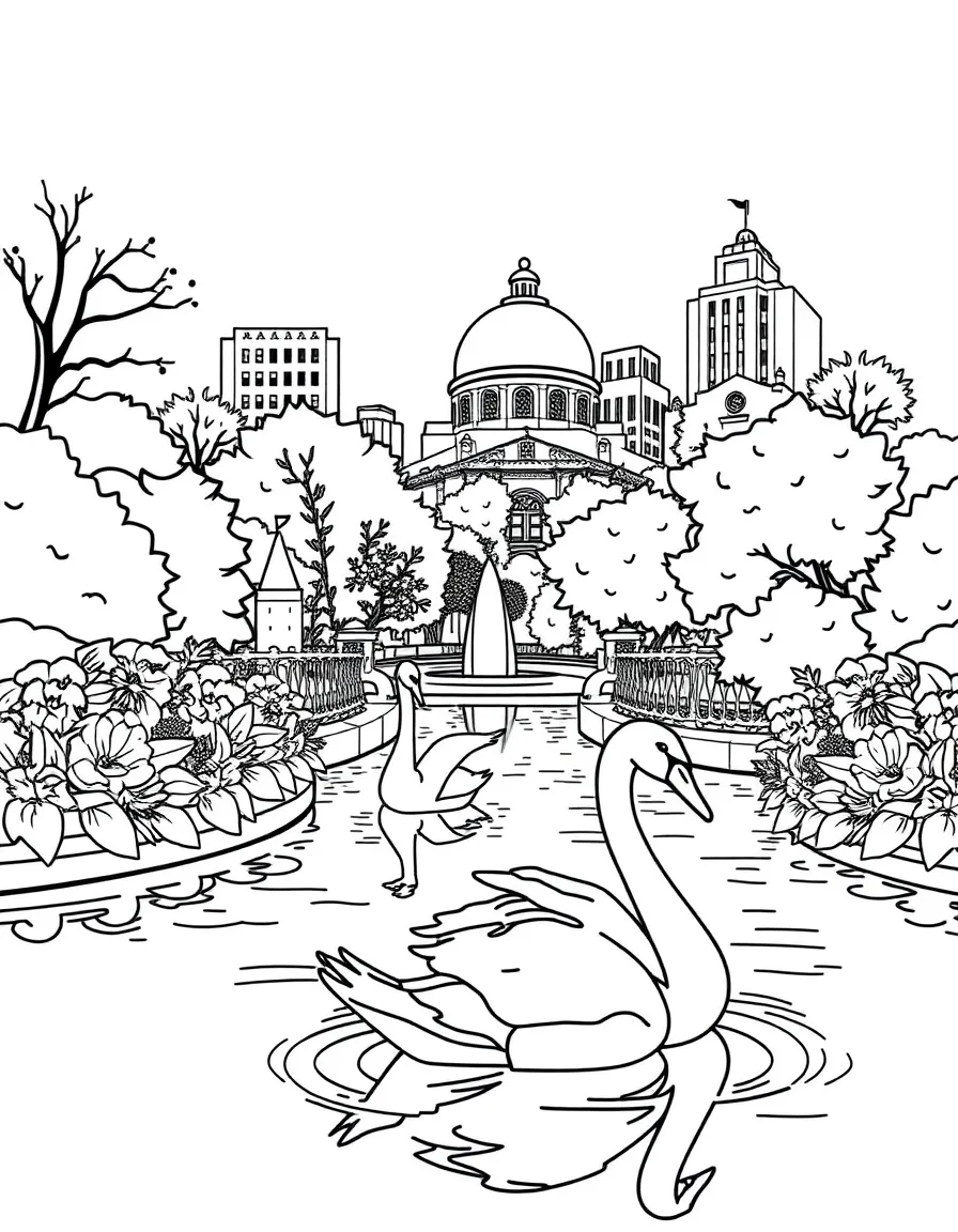 (Massachusetts) Boston Public Garden with swan boats