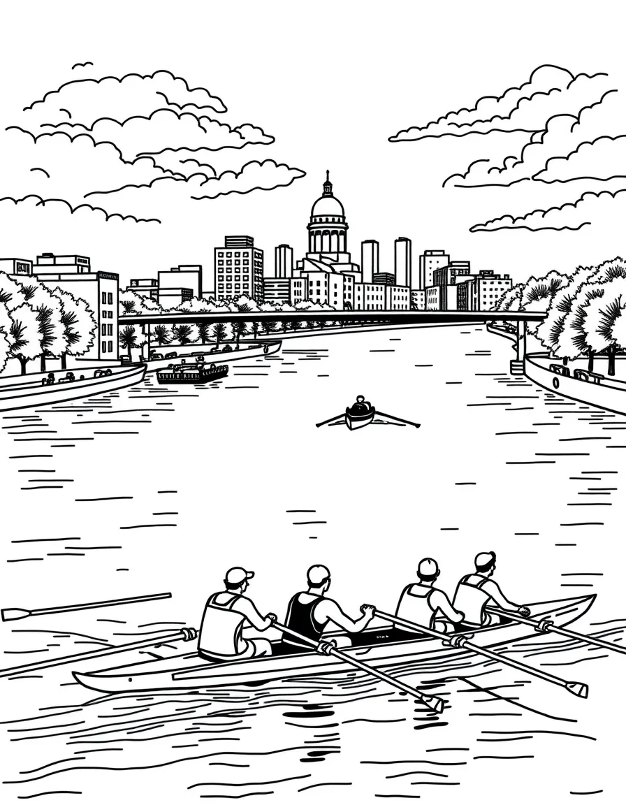 (Massachusetts) Charles River with rowing crews