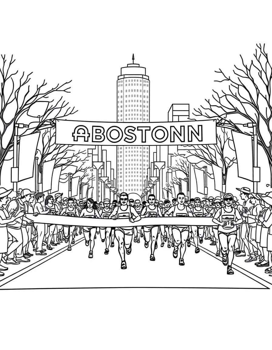 (Massachusetts) Boston Marathon runners crossing finish line