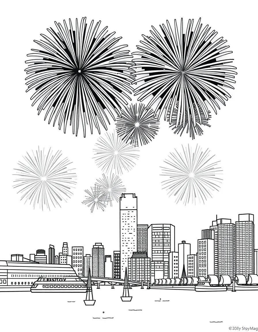 (Massachusetts) Fourth of July fireworks over Boston Harbor