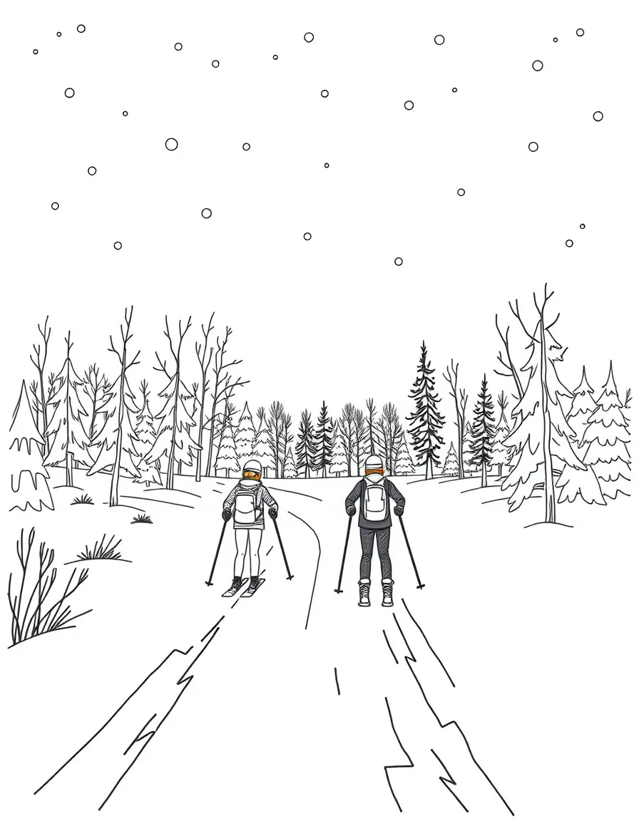 (Massachusetts) Snow scene with cross-country skiing