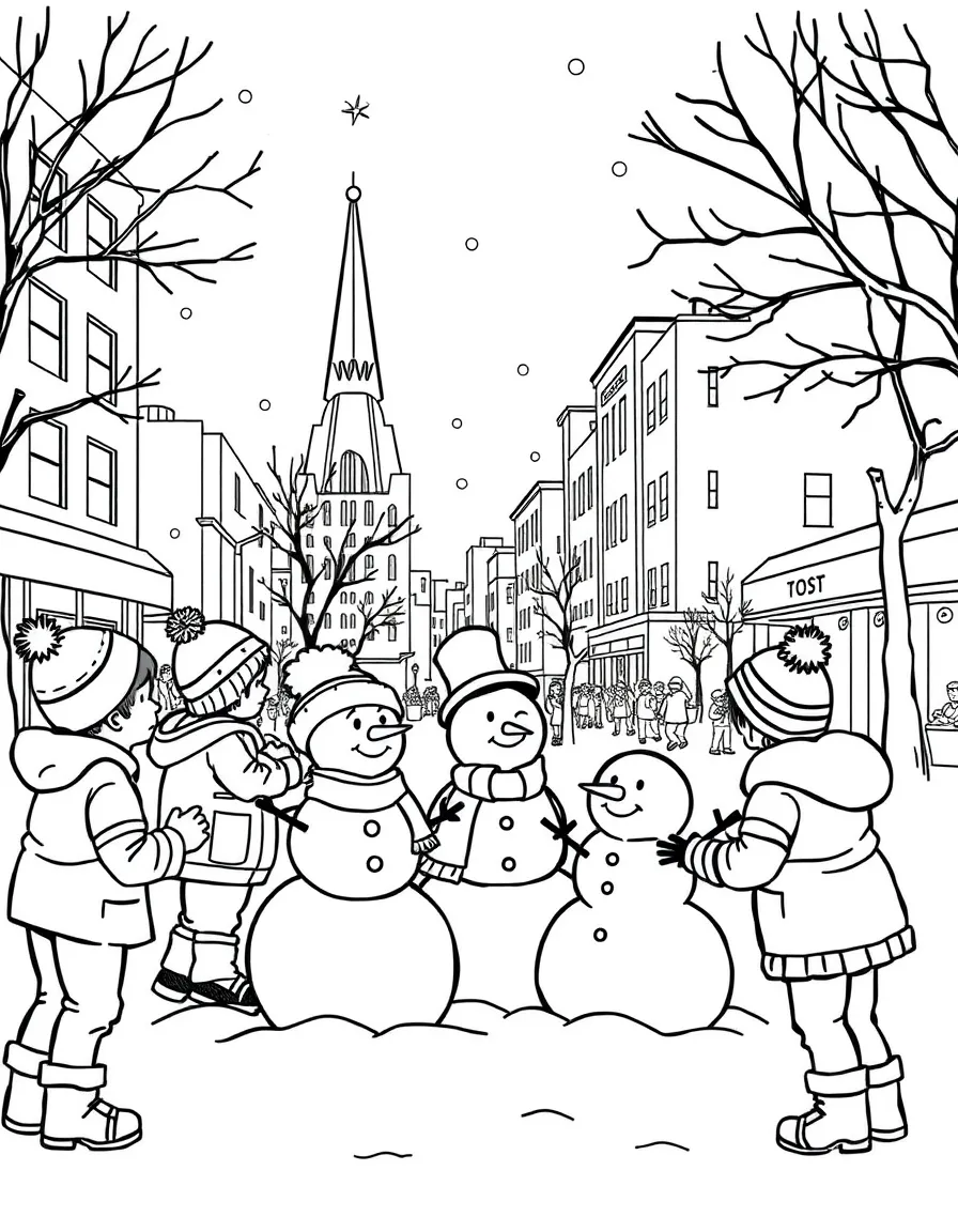 (Massachusetts) Children building snowmen in Boston Common