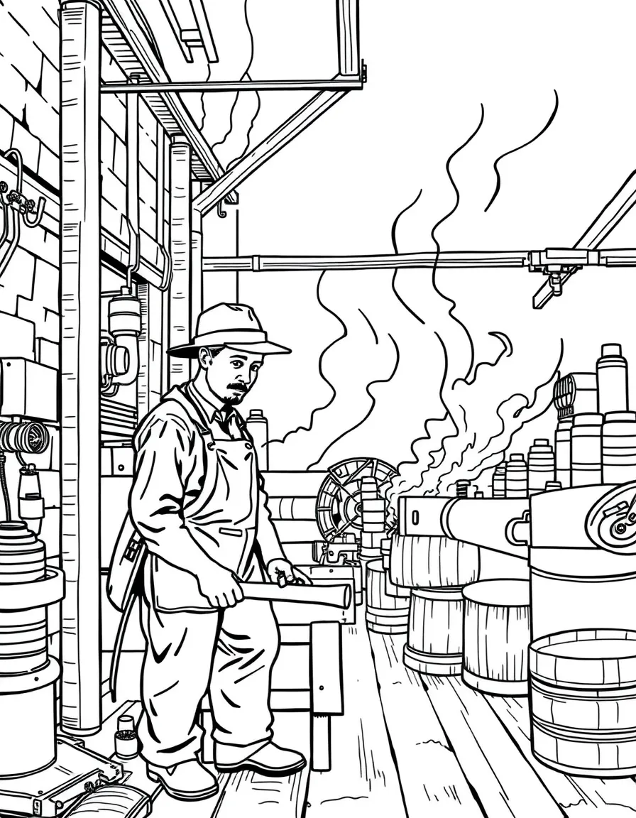 (Massachusetts) Factory worker in industrial revolution scene