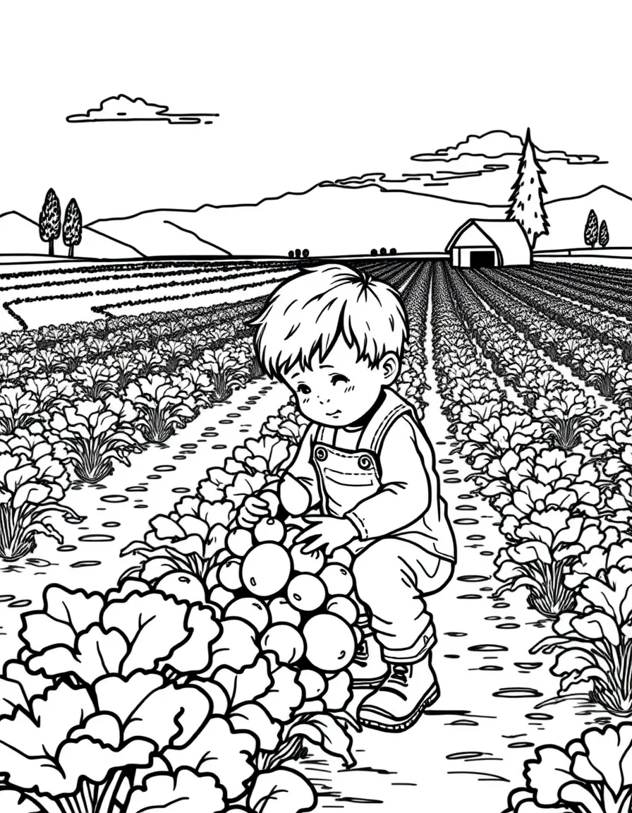 (Idaho) A child picking potatoes on a farm